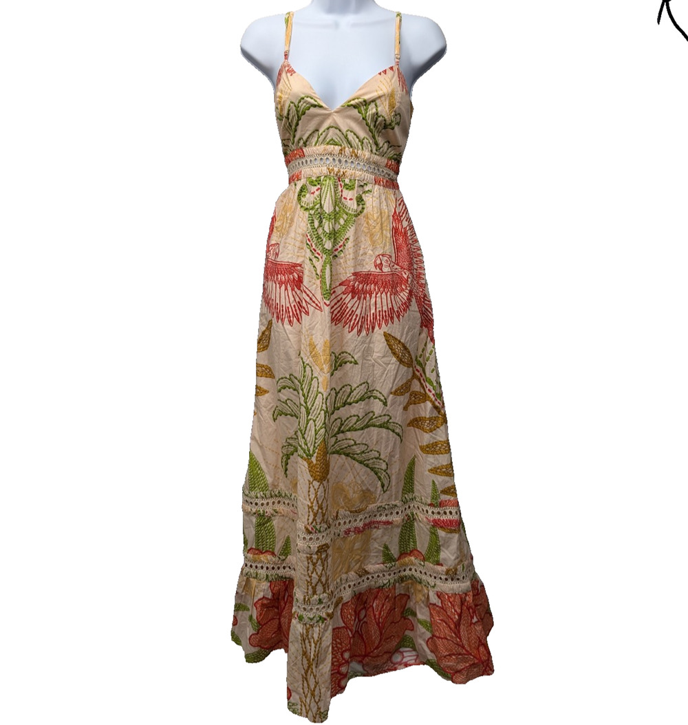 Shore Vanessa Maxi Dress Womens Small Cotton Tiered Resort Coastal Beach